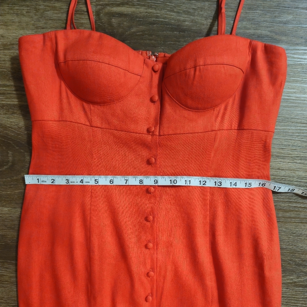 NWT Antonio Melani Marcie Stretch Linen Red Midi Dress Sweetheart Neck 10 - Picture 13 of 15